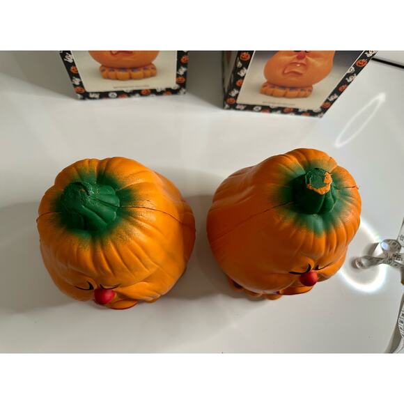 2 new vintage Halloween grumpy pumpkin displays. UNTESTED! Orange decoration - Picture 3 of 16